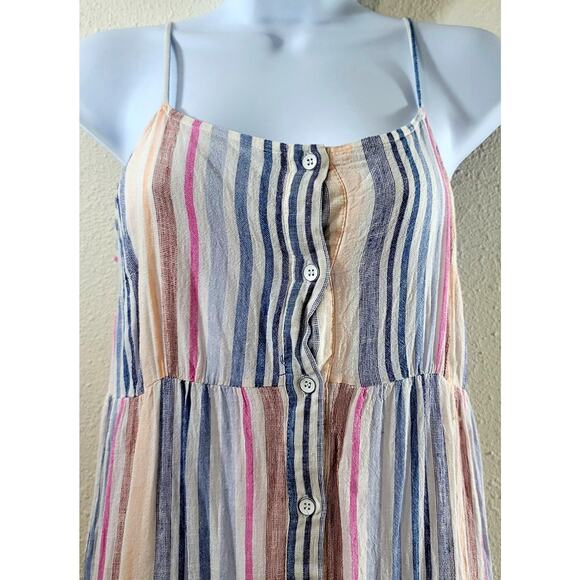 Splendid White Blue Pink Striped Promenade Button Front Maxi Dress Large Linen - Picture 6 of 6
